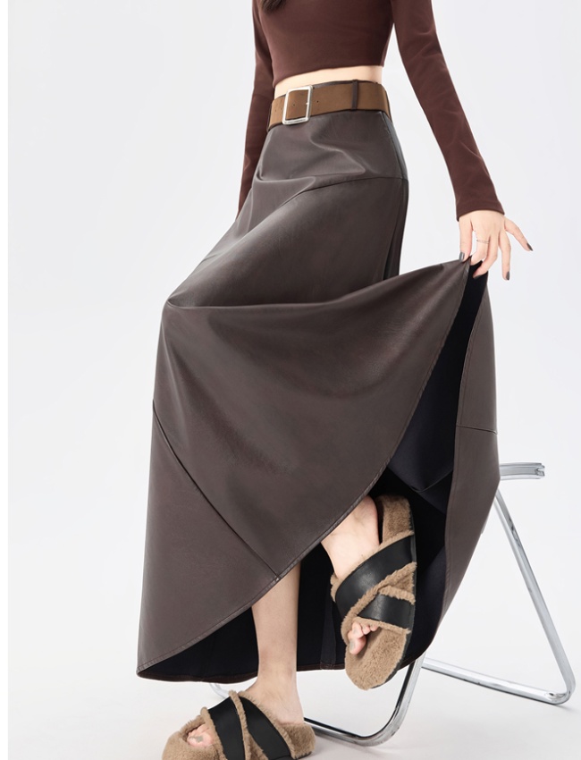 A-line big skirt autumn and winter PU skirt for women