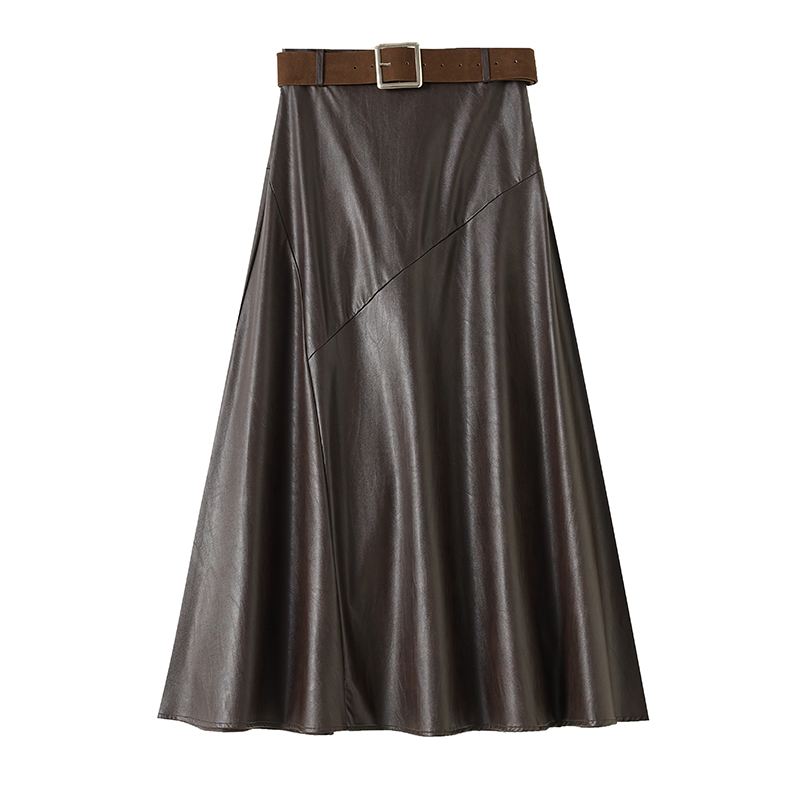A-line big skirt autumn and winter PU skirt for women