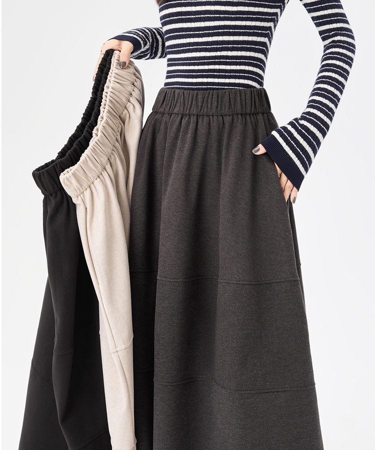 Woolen slim elastic waist bud A-line skirt for women