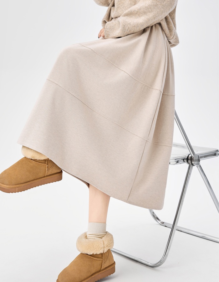 Woolen slim elastic waist bud A-line skirt for women