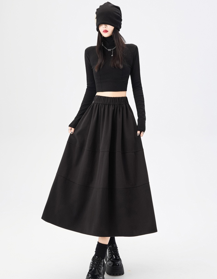 Woolen slim elastic waist bud A-line skirt for women