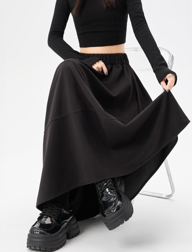 Woolen slim elastic waist bud A-line skirt for women