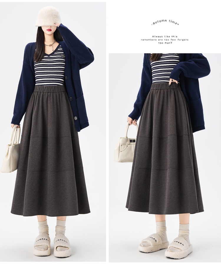 Woolen slim elastic waist bud A-line skirt for women