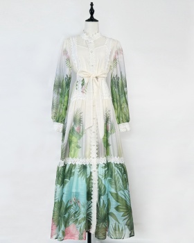 Elegant frenum long dress European style lantern sleeve dress