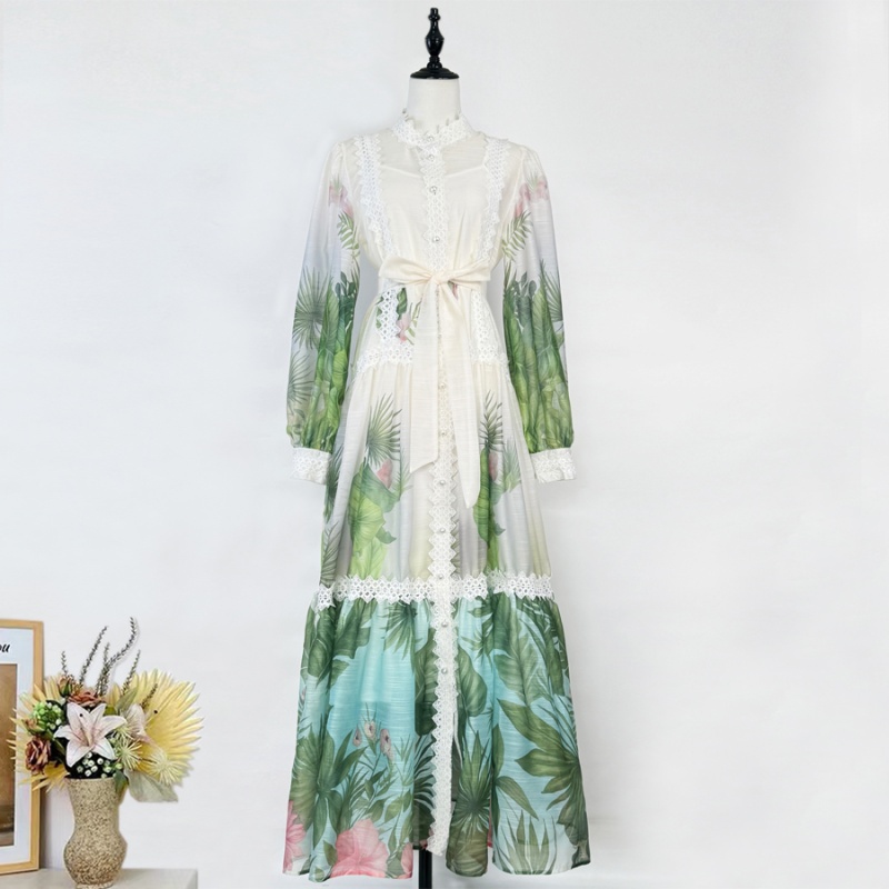 Elegant frenum long dress European style lantern sleeve dress