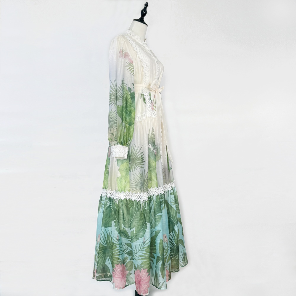 Elegant frenum long dress European style lantern sleeve dress