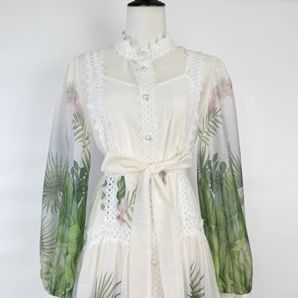 Elegant frenum long dress European style lantern sleeve dress