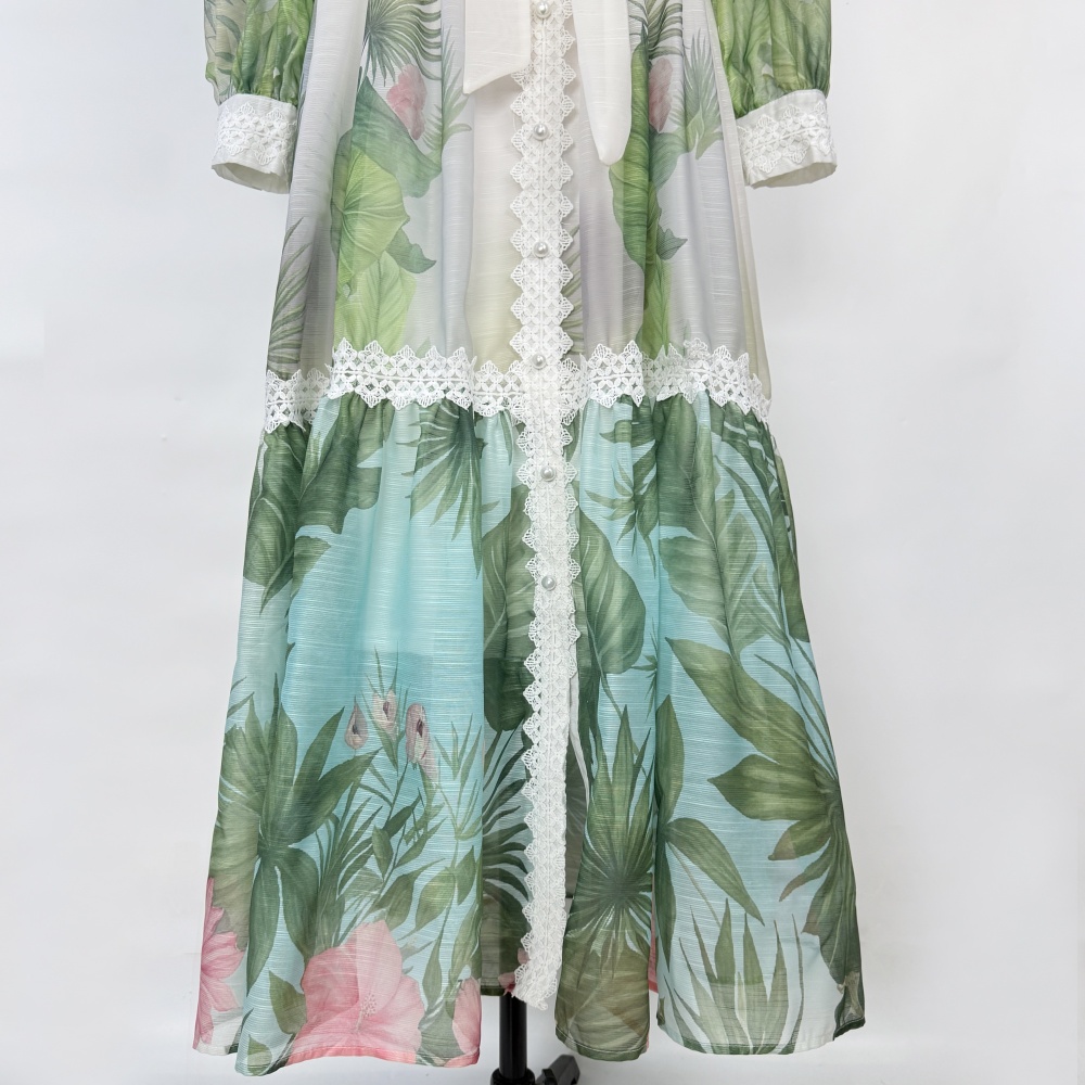 Elegant frenum long dress European style lantern sleeve dress