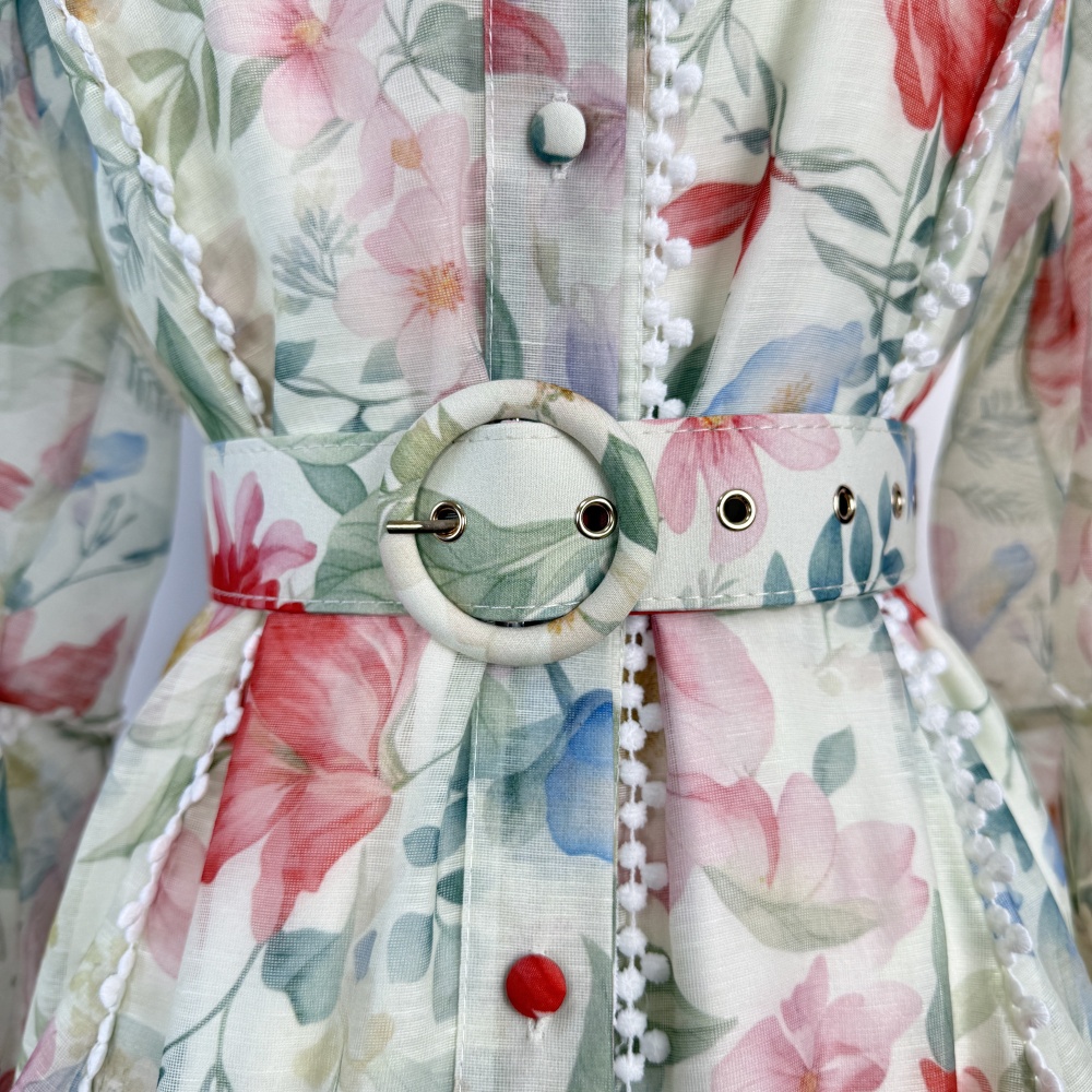Lantern printing cstand collar art light luxury dress