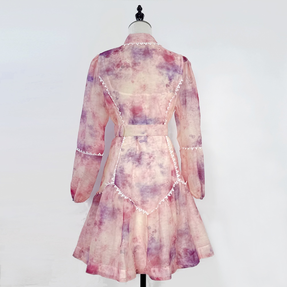 Lantern printing cstand collar art light luxury dress