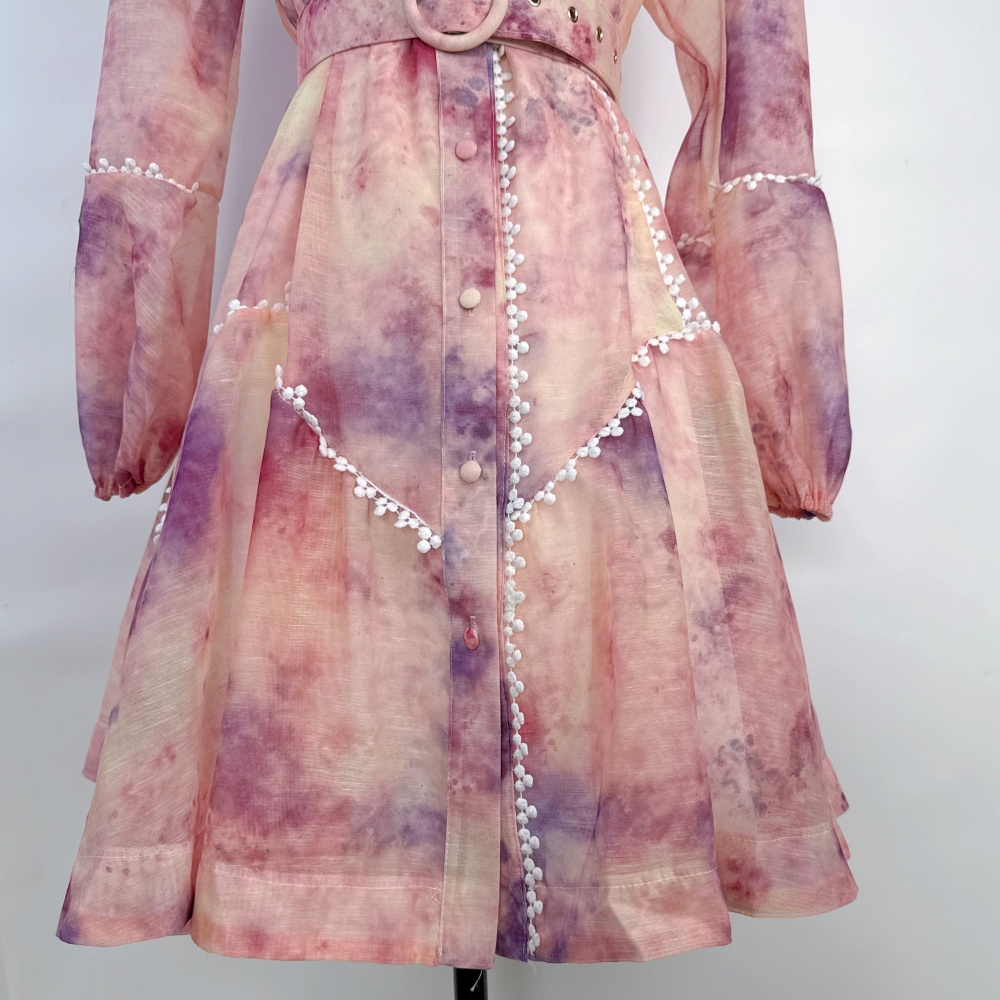 Lantern printing cstand collar art light luxury dress