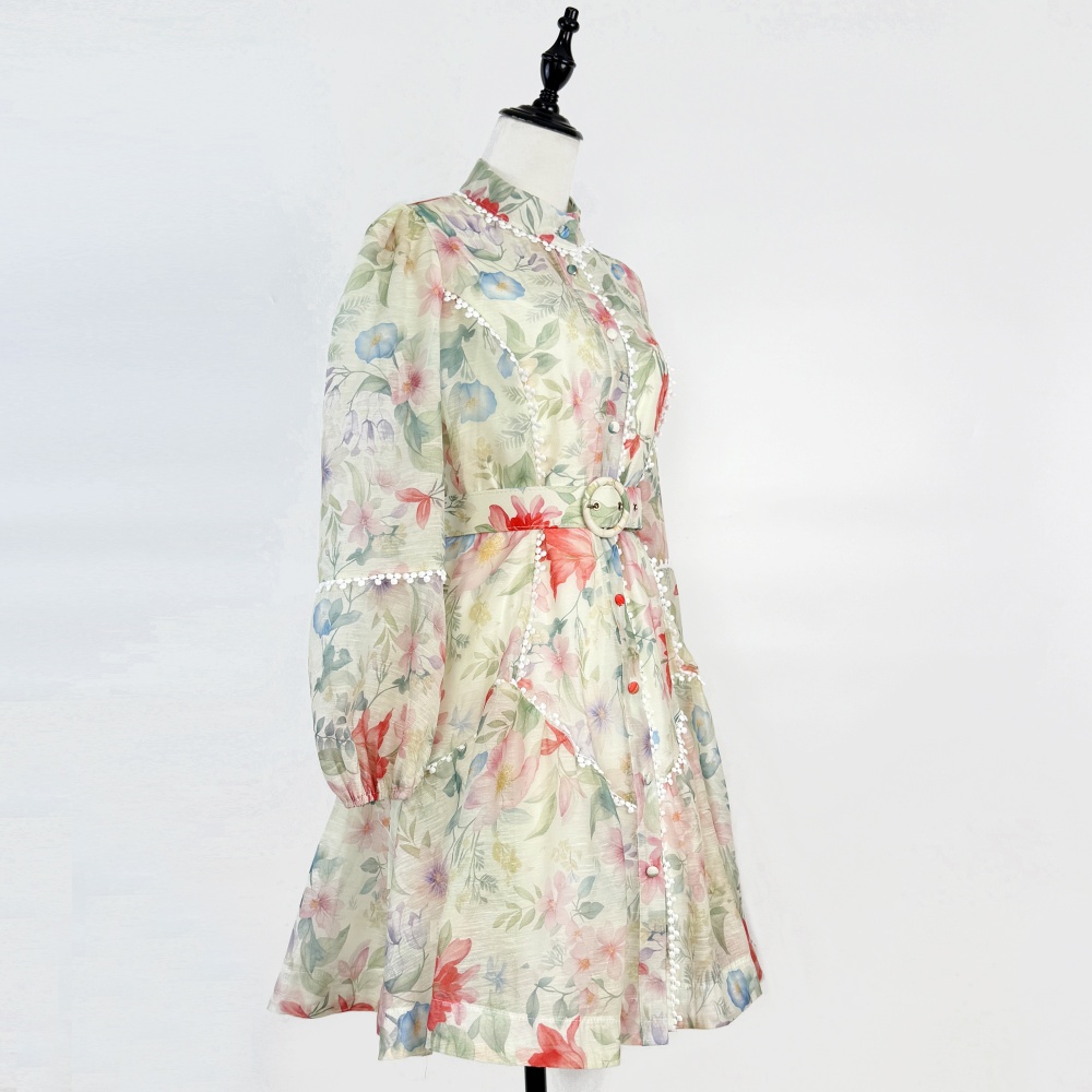 Lantern printing cstand collar art light luxury dress