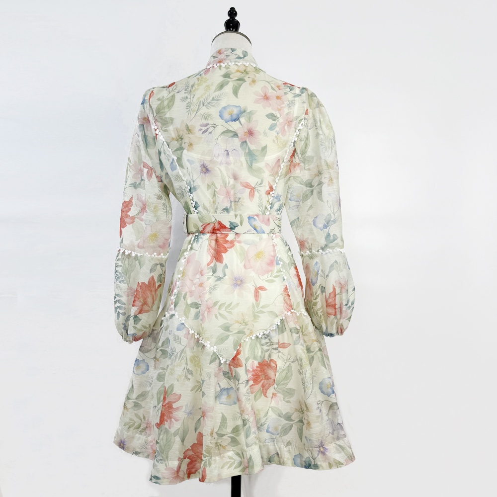 Lantern printing cstand collar art light luxury dress