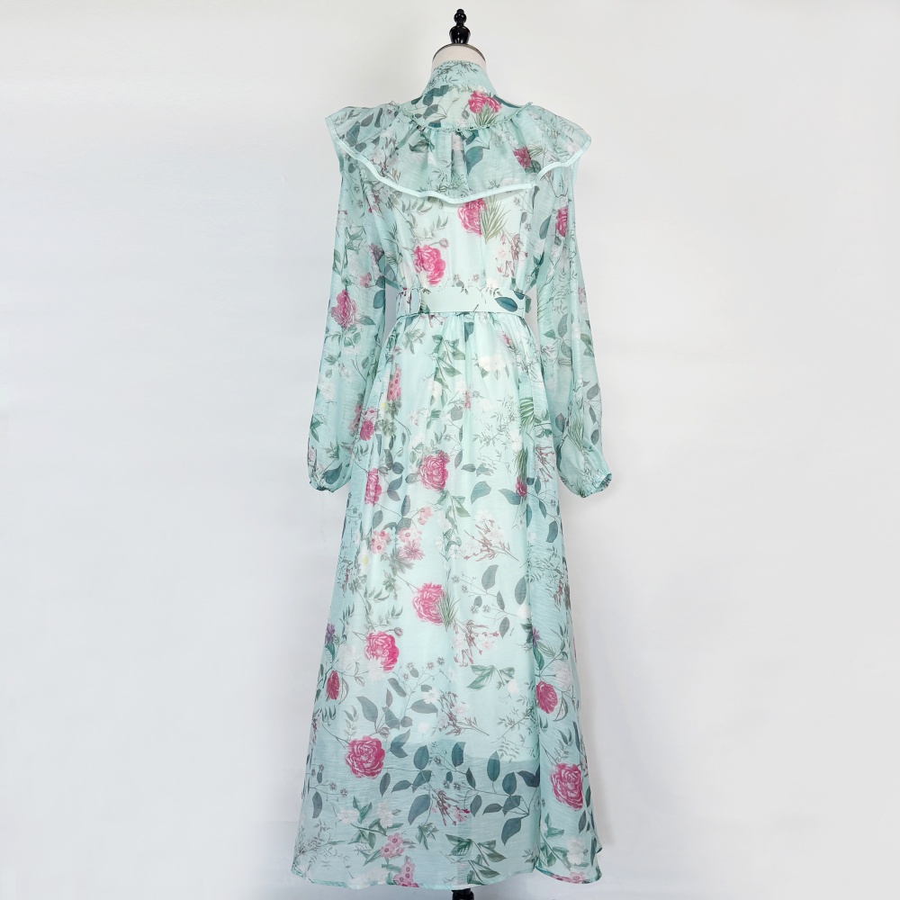 Splice lotus leaf edges belt lace light luxury dress