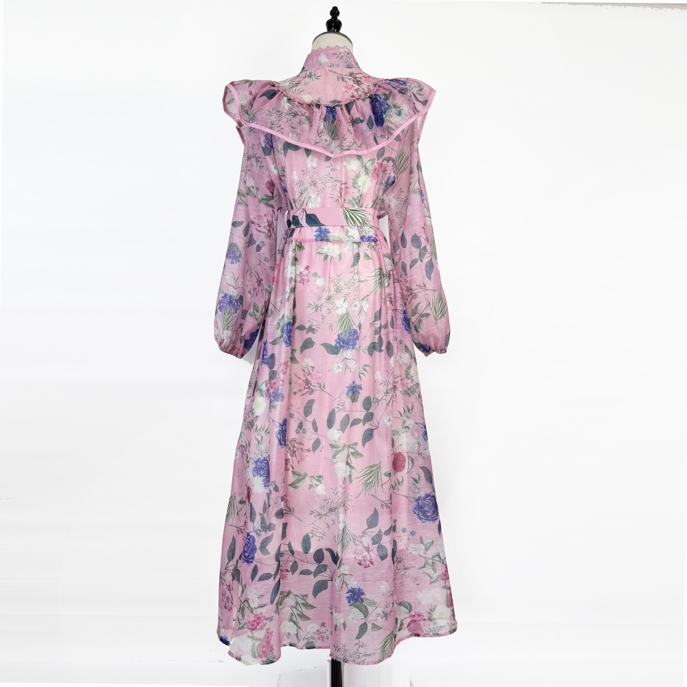 Splice lotus leaf edges belt lace light luxury dress