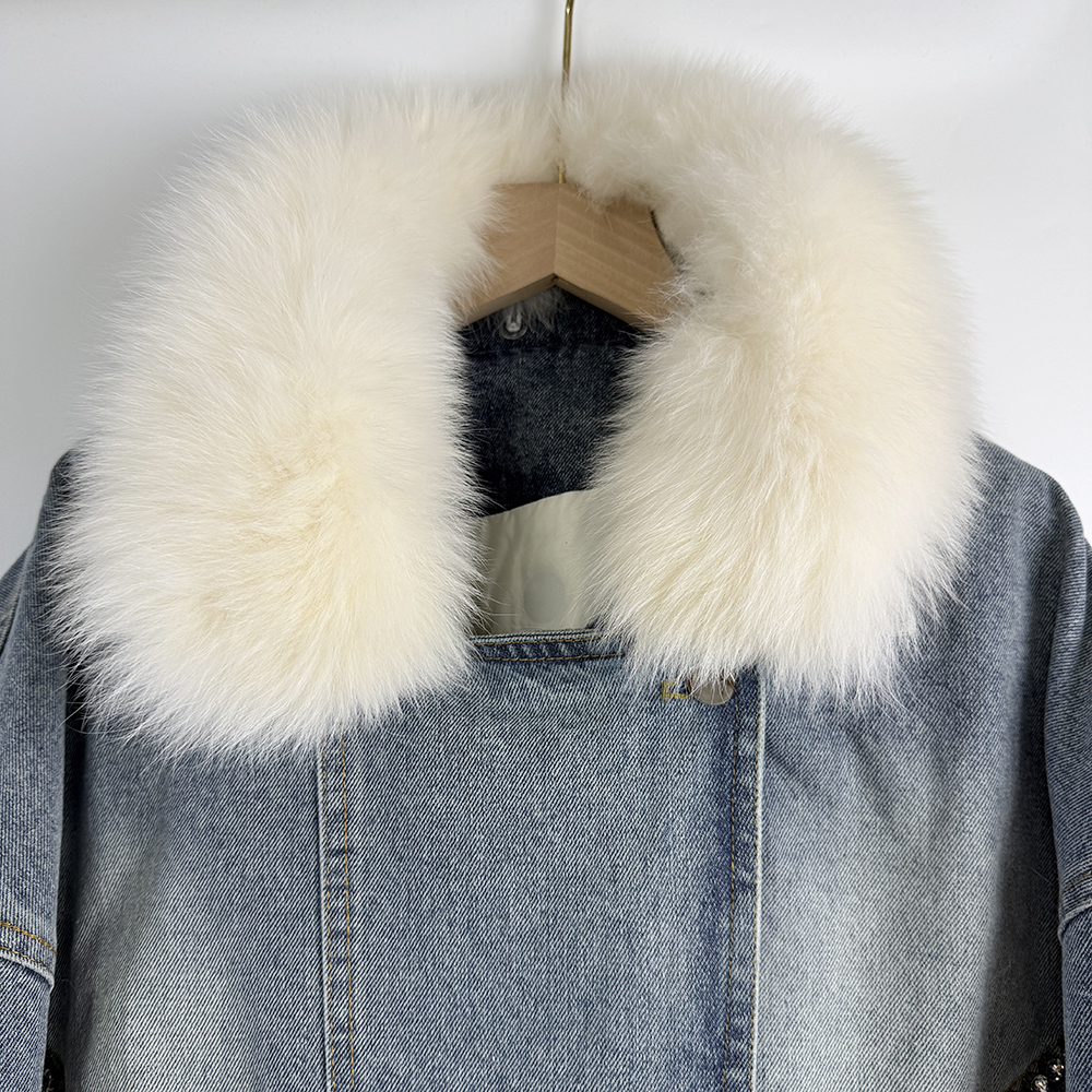 Diamond big fur collar tops loose zip coat