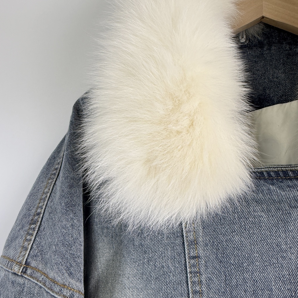 Diamond big fur collar tops loose zip coat