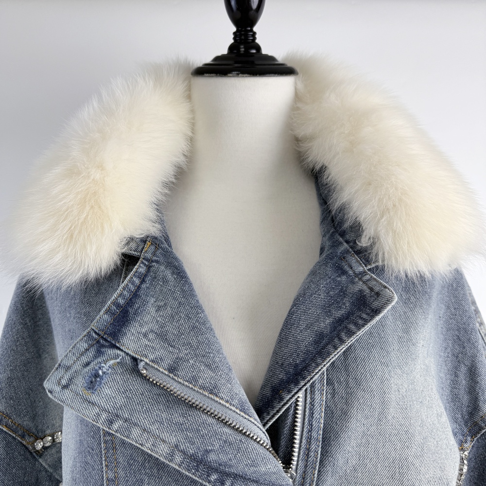 Diamond big fur collar tops loose zip coat