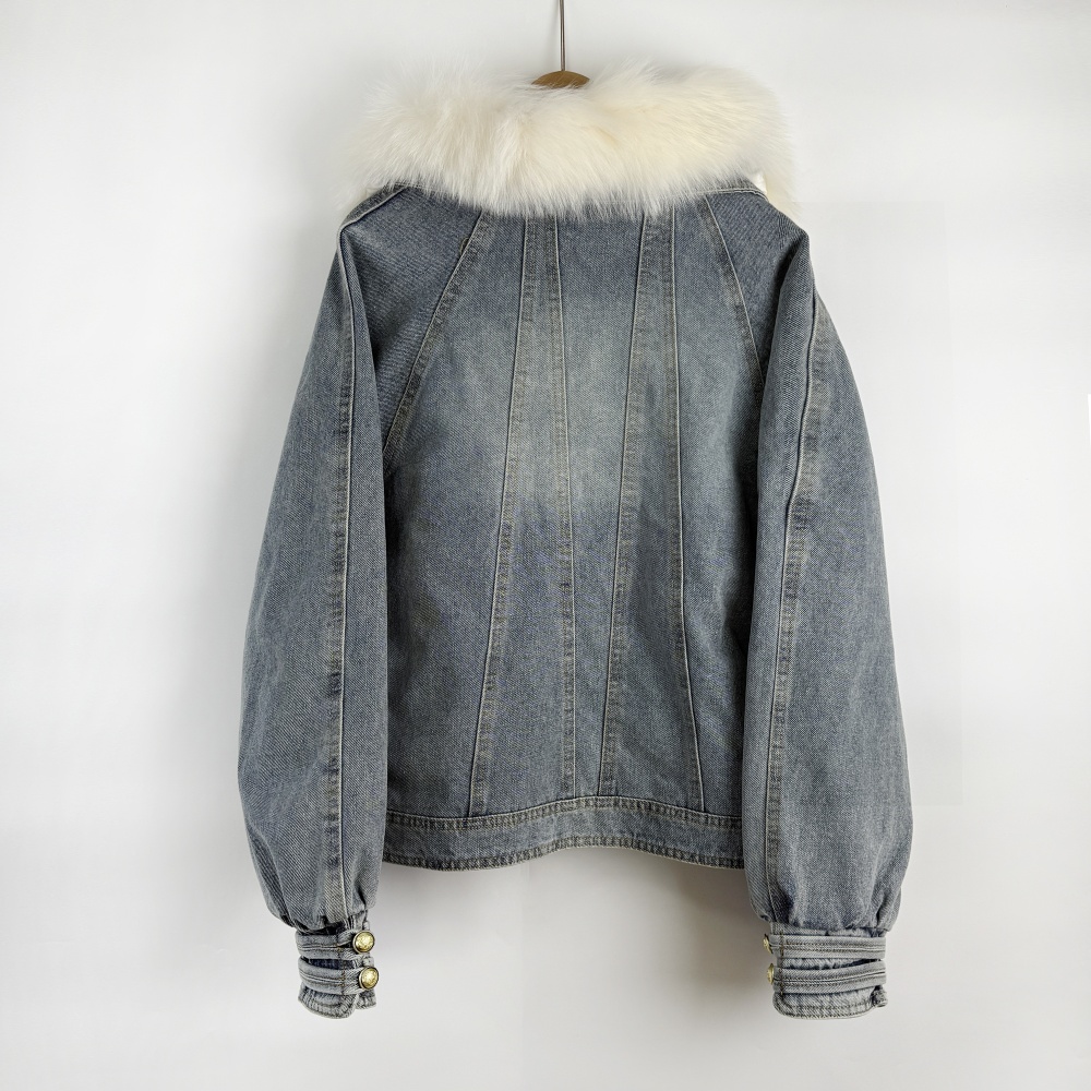 Diamond big fur collar zip coat loose luxurious overcoat