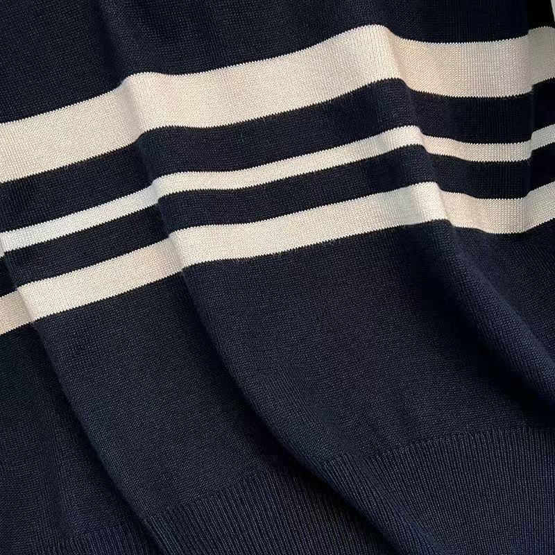 Pseudo-two college style sweater stripe tops for women