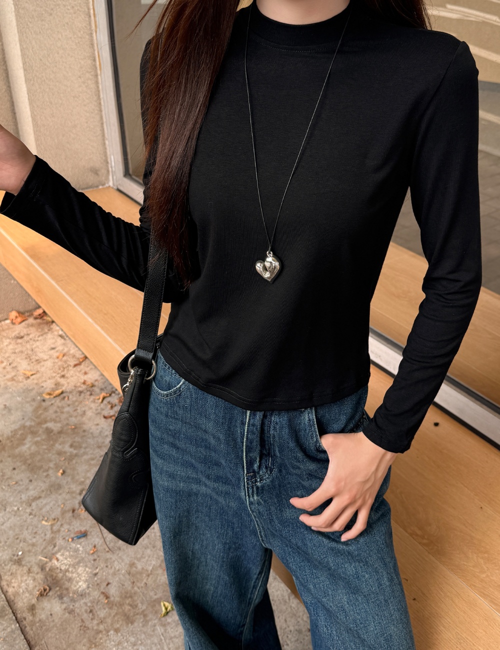 Long sleeve pure bottoming shirt high collar T-shirt