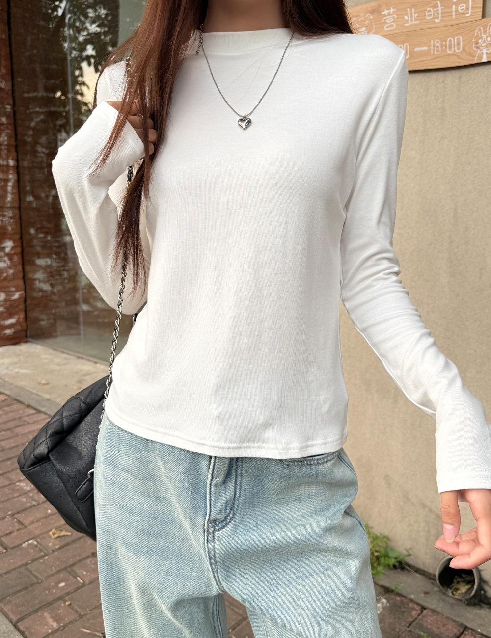 Long sleeve pure bottoming shirt high collar T-shirt