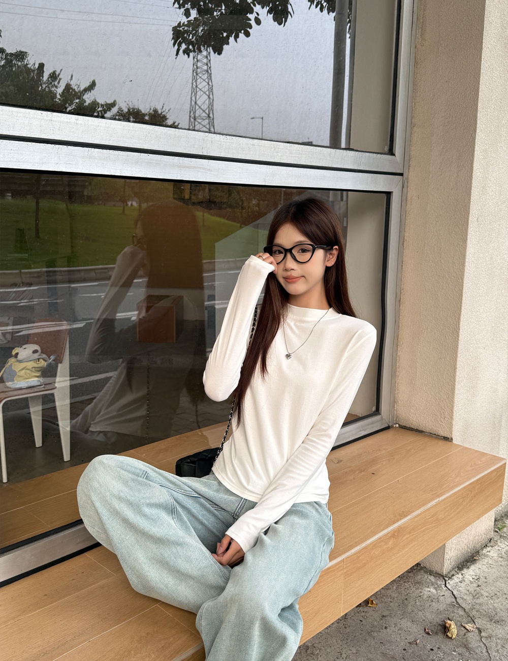 Long sleeve pure bottoming shirt high collar T-shirt