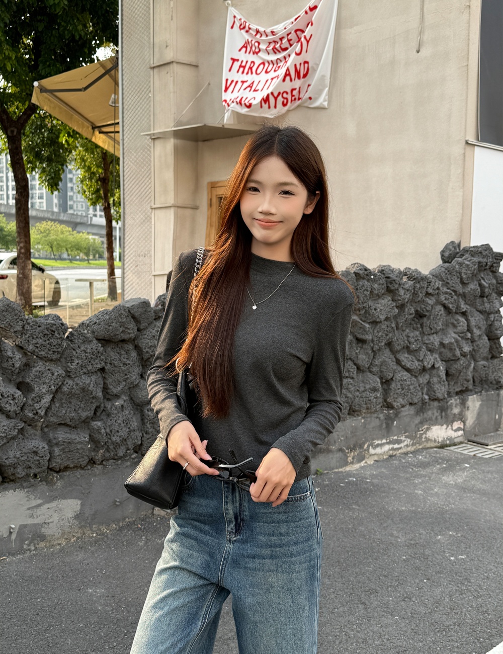 Long sleeve pure bottoming shirt high collar T-shirt