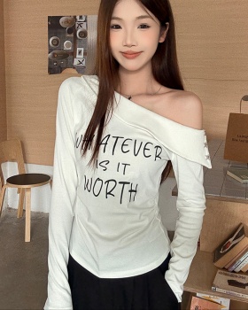 Sloping shoulder T-shirt long sleeve bottoming shirt for women