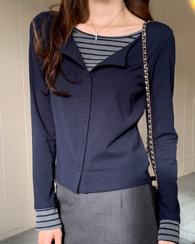 Slim stripe bottoming shirt mixed colors T-shirt