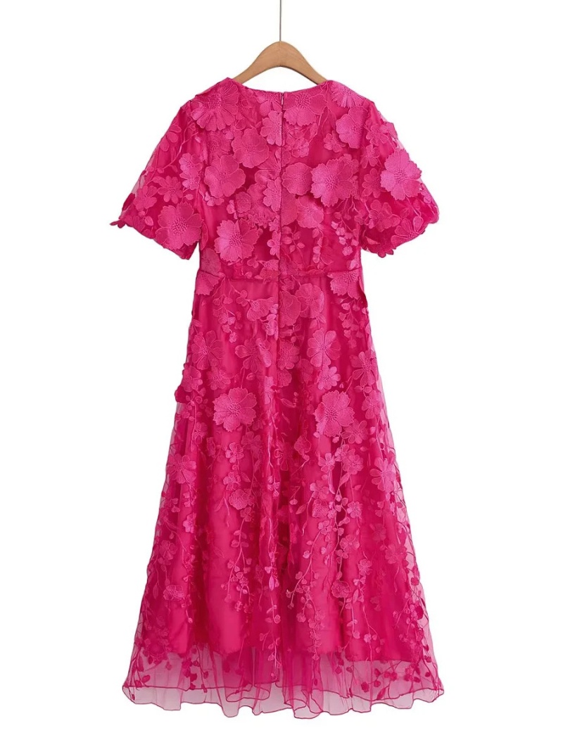 V-neck high waist dress puff sleeve stitching long dress
