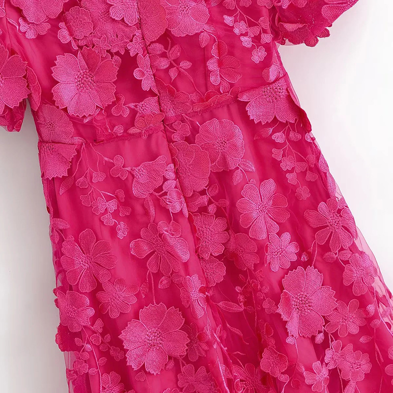 V-neck high waist dress puff sleeve stitching long dress