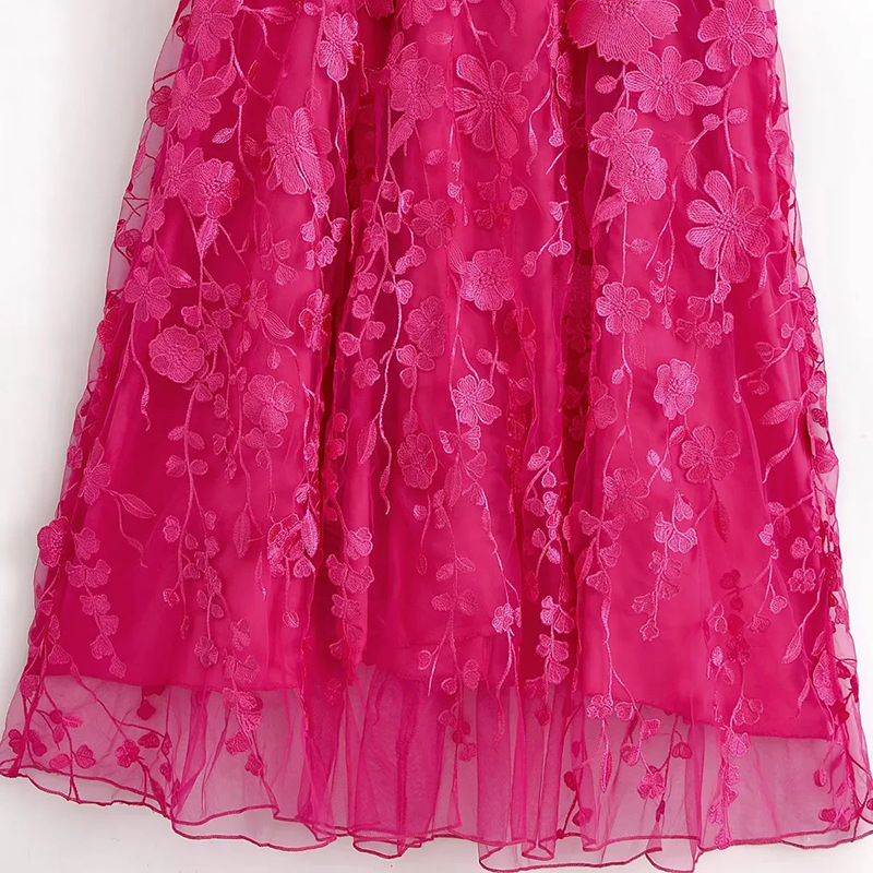 V-neck high waist dress puff sleeve stitching long dress