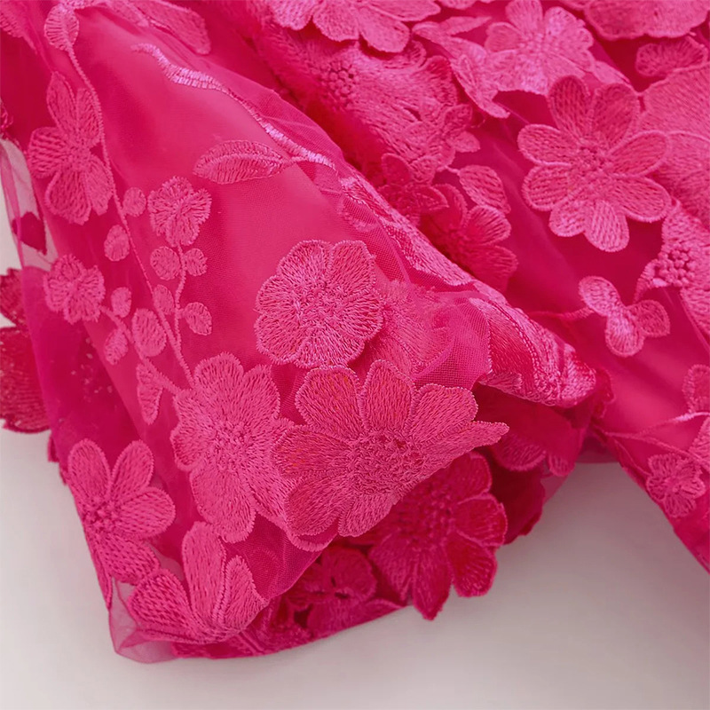 V-neck high waist dress puff sleeve stitching long dress
