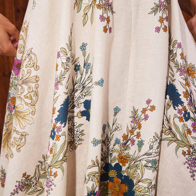 Flowers printing strap dress retro long dress for women