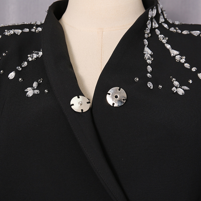 Rhinestone elegant long dress black autumn dress for women