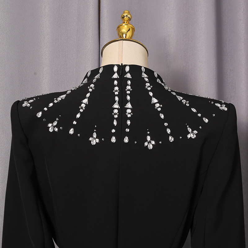 Rhinestone elegant long dress black autumn dress for women