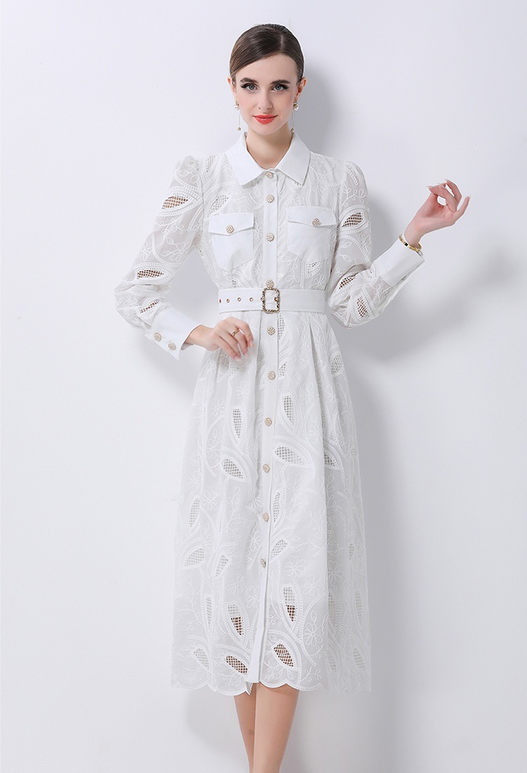 France style embroidery dress slim long dress for women