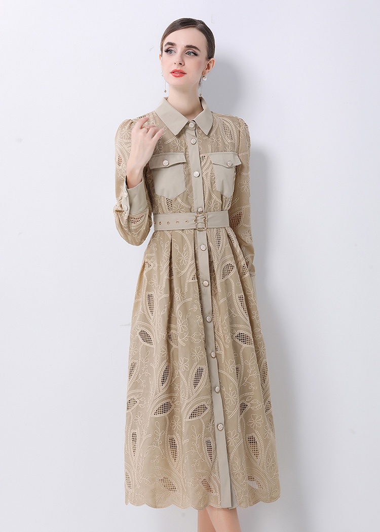 France style embroidery dress slim long dress for women