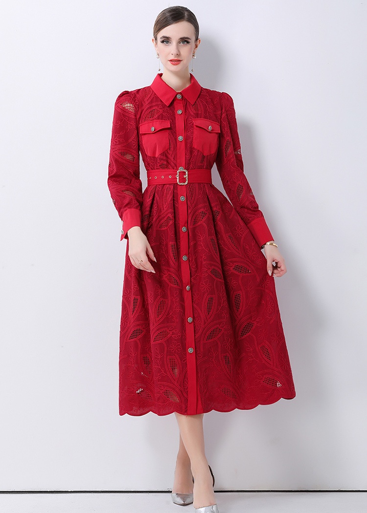 France style embroidery dress slim long dress for women