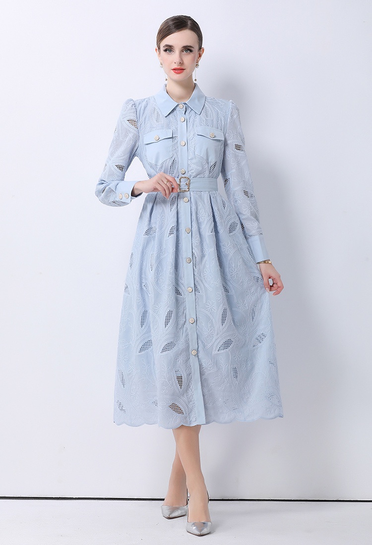 France style embroidery dress slim long dress for women