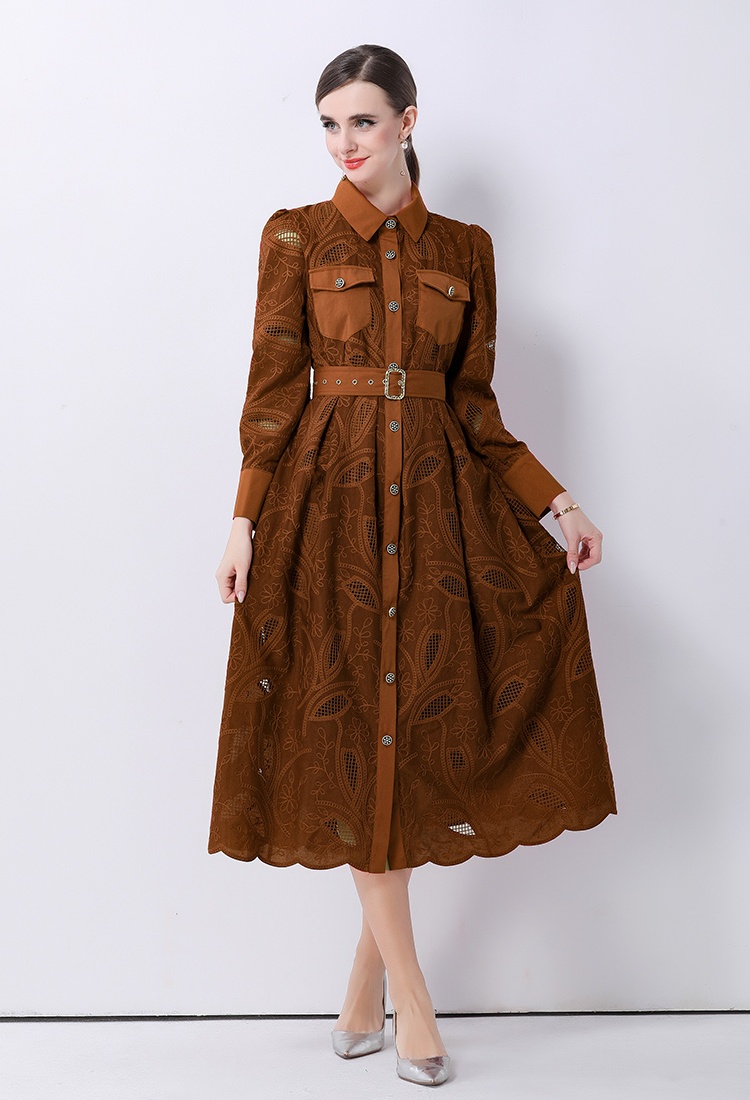 France style embroidery dress slim long dress for women