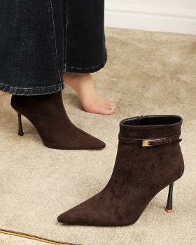 Belt buckle short boots side zipper boots for women