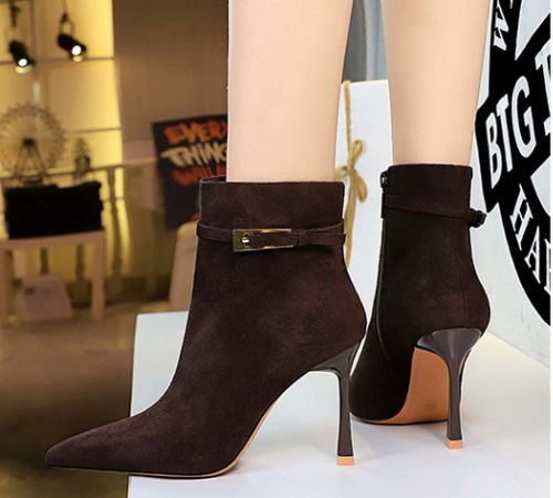 Belt buckle short boots side zipper boots for women