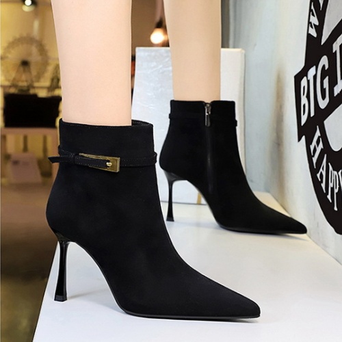 Belt buckle short boots side zipper boots for women