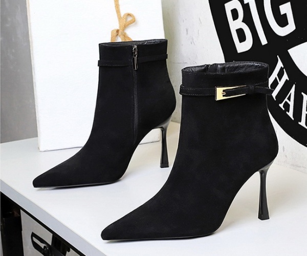 Belt buckle short boots side zipper boots for women