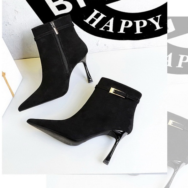 Belt buckle short boots side zipper boots for women