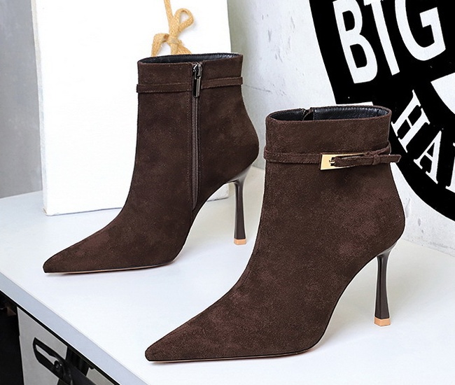 Belt buckle short boots side zipper boots for women