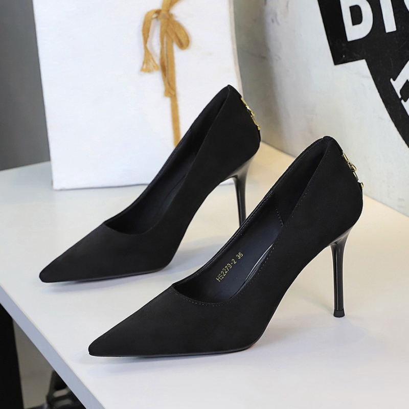 Metal decoration lazy shoes high-heeled shoes for women
