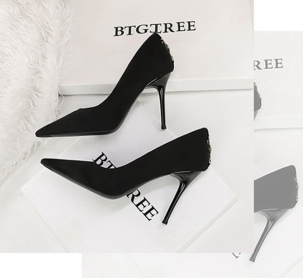 Metal decoration lazy shoes high-heeled shoes for women